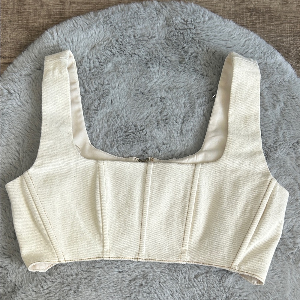 7 For All Mankind Denim Bustier Corset Crop Top XS